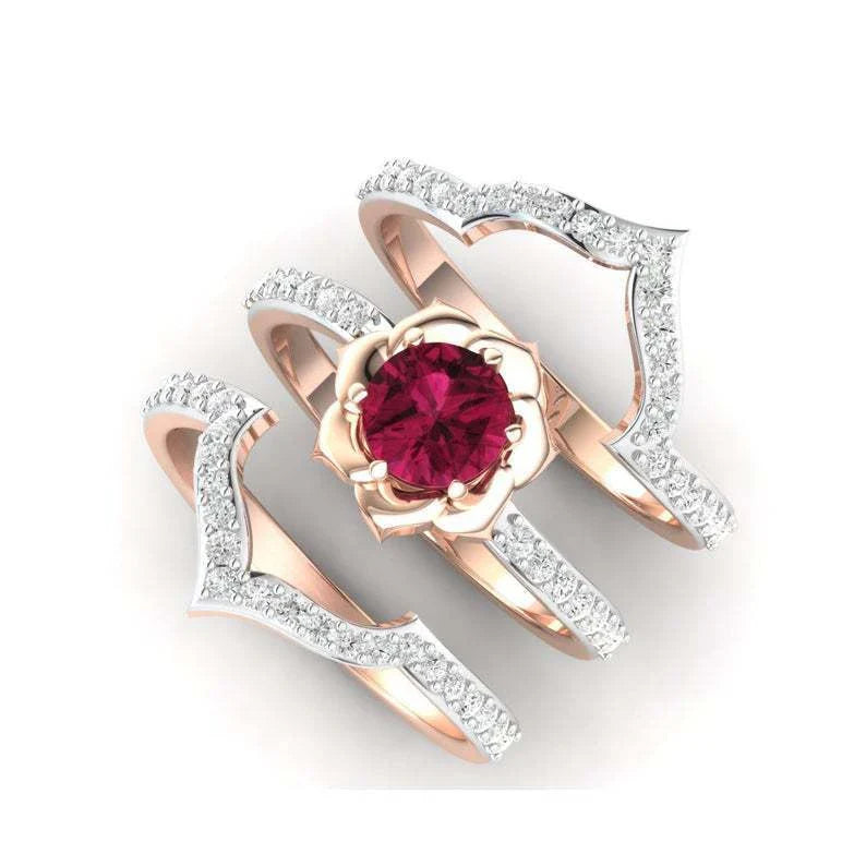 Exquisite rose gold flower engagement ring set with intricate floral design and adjustable sizing
