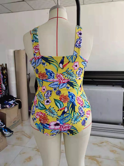 Plus size ethnic print one-piece swimsuit with high elasticity fabric