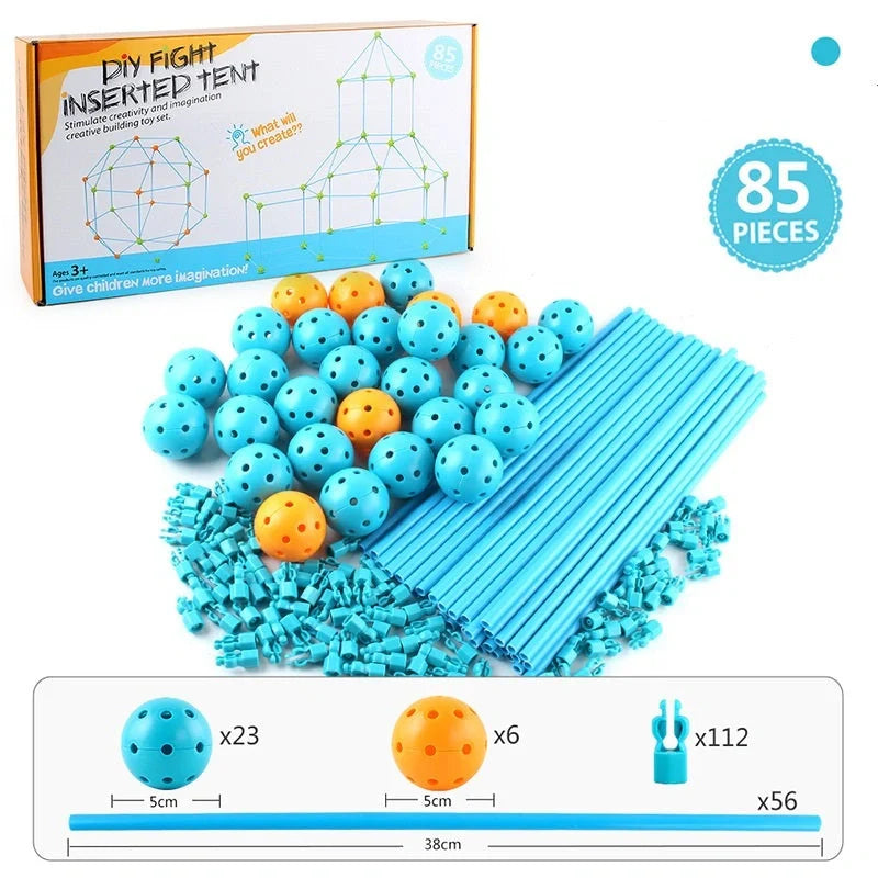 Kids DIY 3D Construction Fort Building Kit with colorful sticks and balls