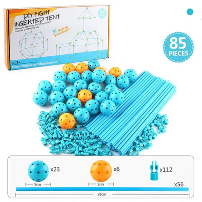 Kids DIY 3D Construction Fort Building Kit with colorful sticks and balls