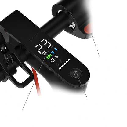 Black foldable electric scooter with 8.5-inch wheels showing compact 112cm folded length