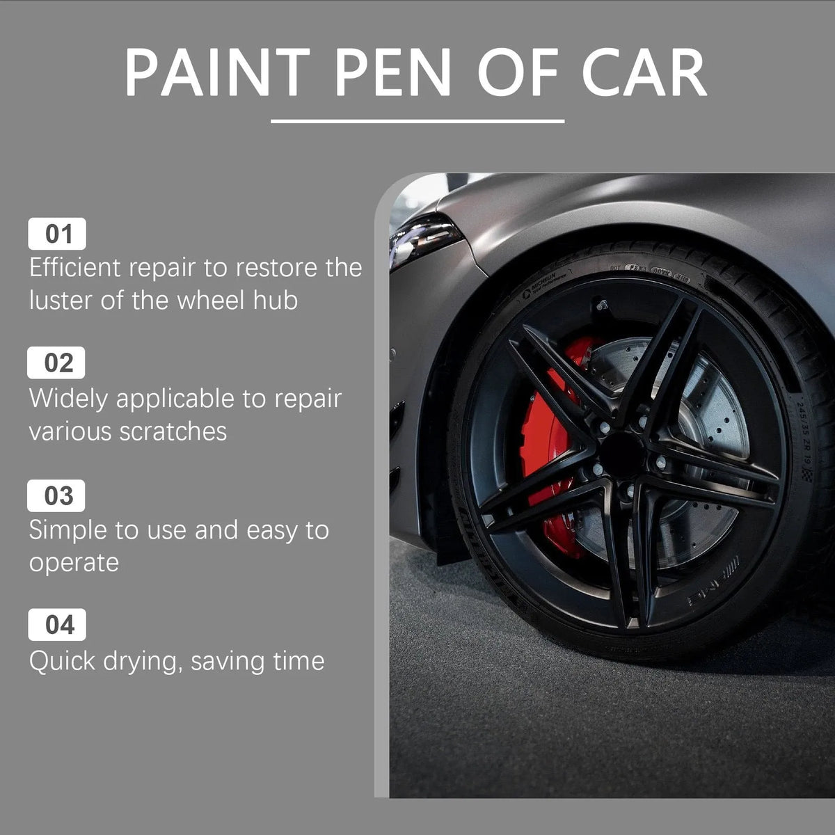 Black car wheel hub scratch healing pen, 3x10ml set, 1.7x11.3cm touch-up pens for black wheel scratches
