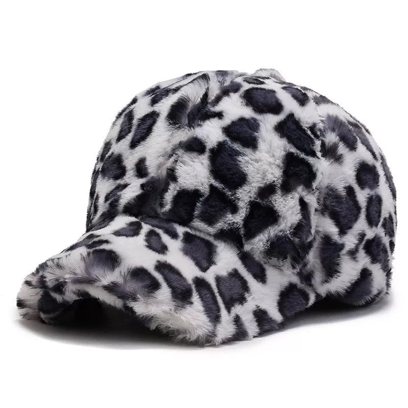 Adjustable leopard fleece baseball cap in various prints for winter wear