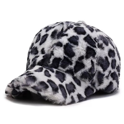 Adjustable leopard fleece baseball cap in various prints for winter wear