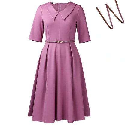 African dress with half sleeves and matching belt in solid colour with high waist design