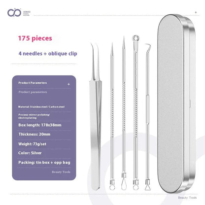4-piece silver metal acne needle set for blackhead extraction with ultra fine pointed tips