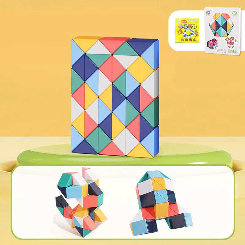 Magic Snake Ruler Puzzle in vibrant rainbow colors, transformable into various shapes