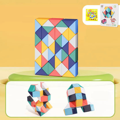 Magic Snake Ruler Puzzle in vibrant rainbow colors, transformable into various shapes