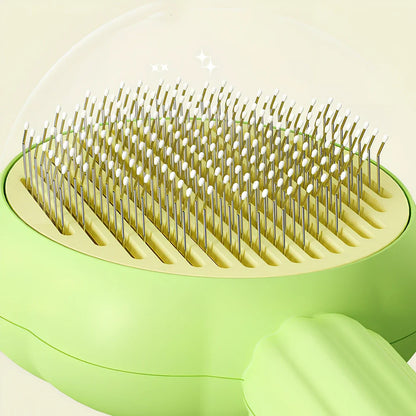 Sunflower design pet comb with stainless steel needles and one-click hair removal button
