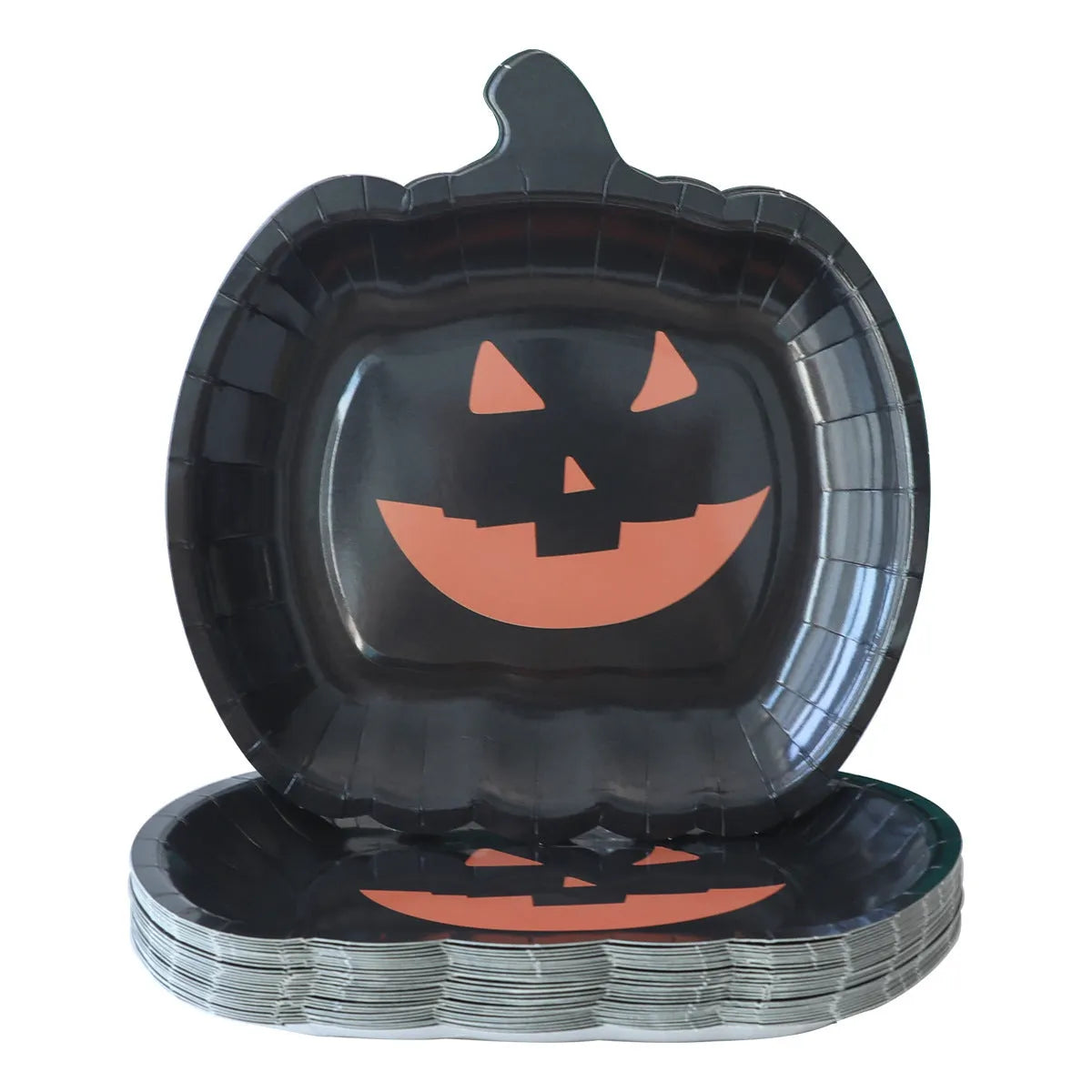 Black pumpkin design disposable paper plates for Halloween, 9-inch diameter