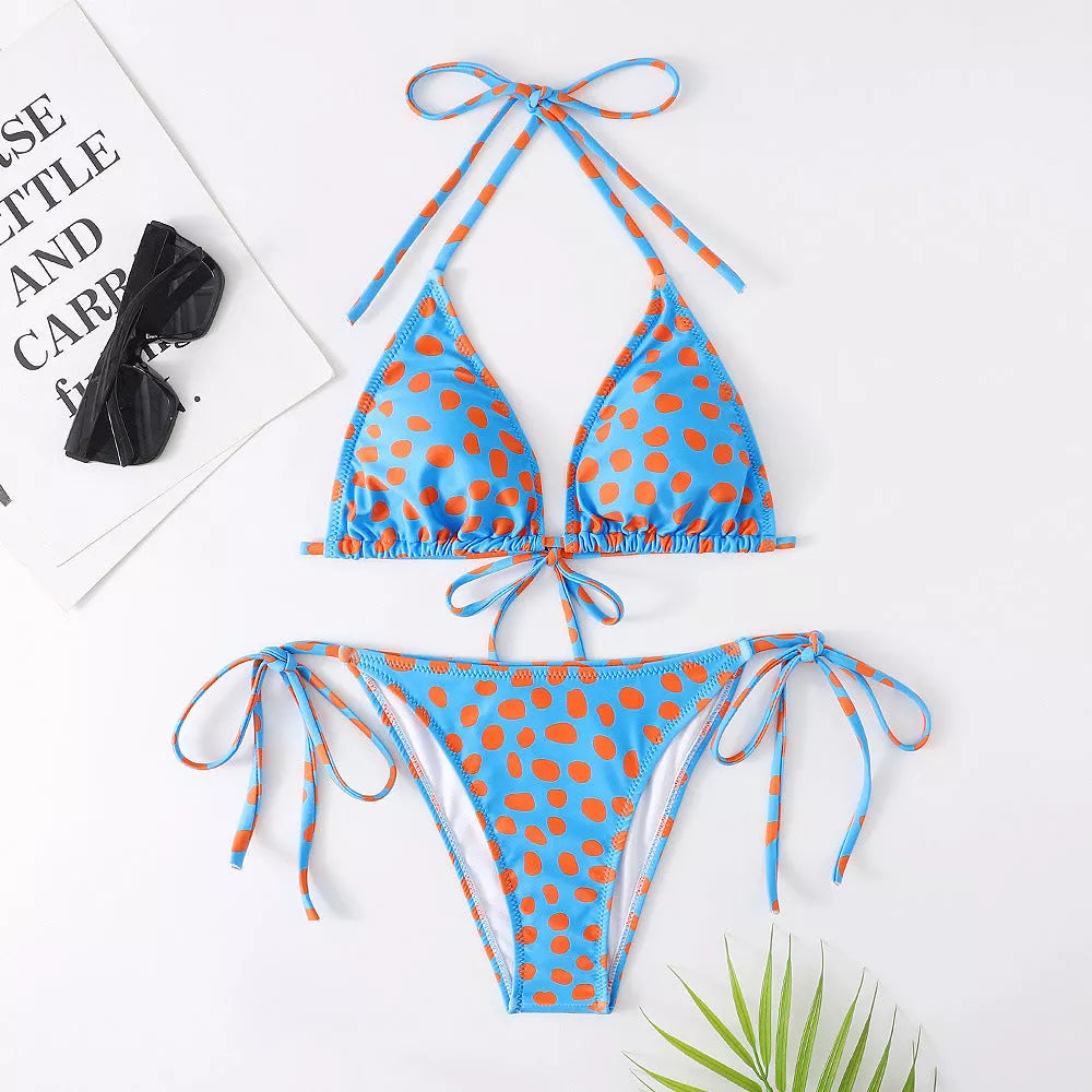 Women's multicolor printed split swimsuit bikini with quick-dry fabric and retro polka dot prints