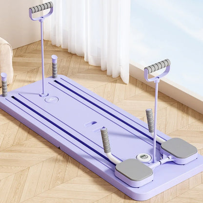Multi-functional household fitness board with automatic rebound abdominal wheel, purple colour, dimensions 106x41x7cm