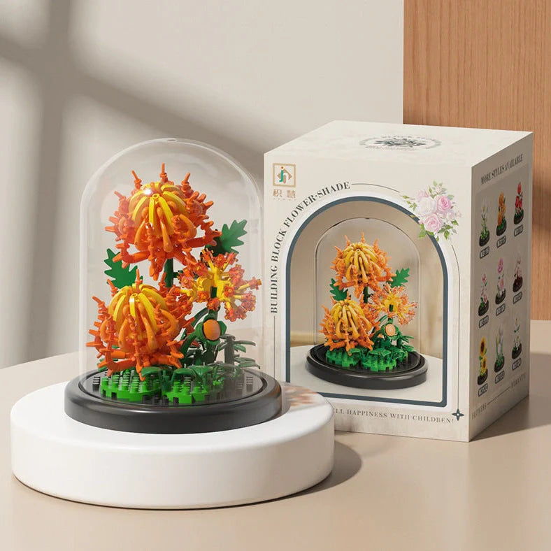 Eternal Flower Basket building blocks set with eight floral designs in colour box packaging