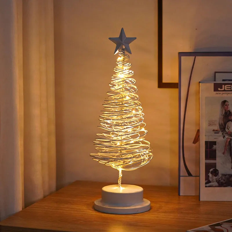 Wrought iron Christmas tree LED table light with battery operation and warm white illumination