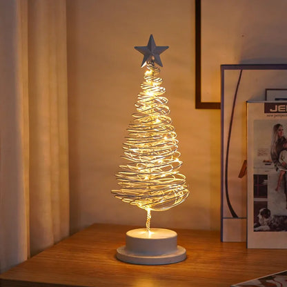 Wrought iron Christmas tree LED table light with battery operation and warm white illumination