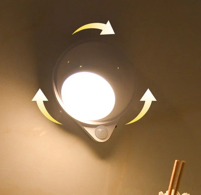 A versatile LED motion sensor night light with a 360-degree rotating head, perfect for illuminating any space in your home or office.