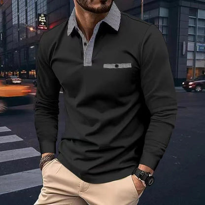 Men's plaid lapel polo shirt in various colors showcasing unique design and comfortable fit