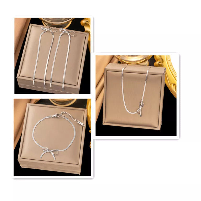 Trendy bowknot stainless steel gold plated snake chain necklace for women