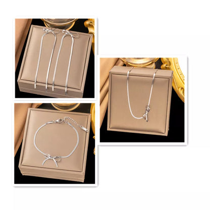 Trendy bowknot stainless steel gold plated snake chain necklace for women