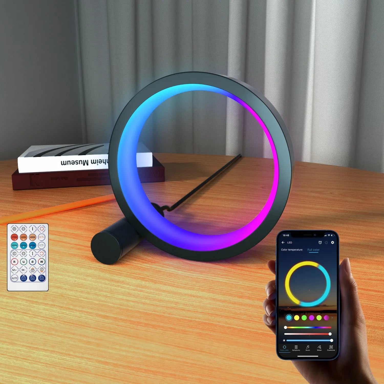 Smart aluminium LED light with colour-changing music rhythm mode and app control.