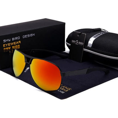 Men's aviator sunglasses with polarised HD lenses in 8005 orange red colour, metal frame, teardrop-shaped lenses