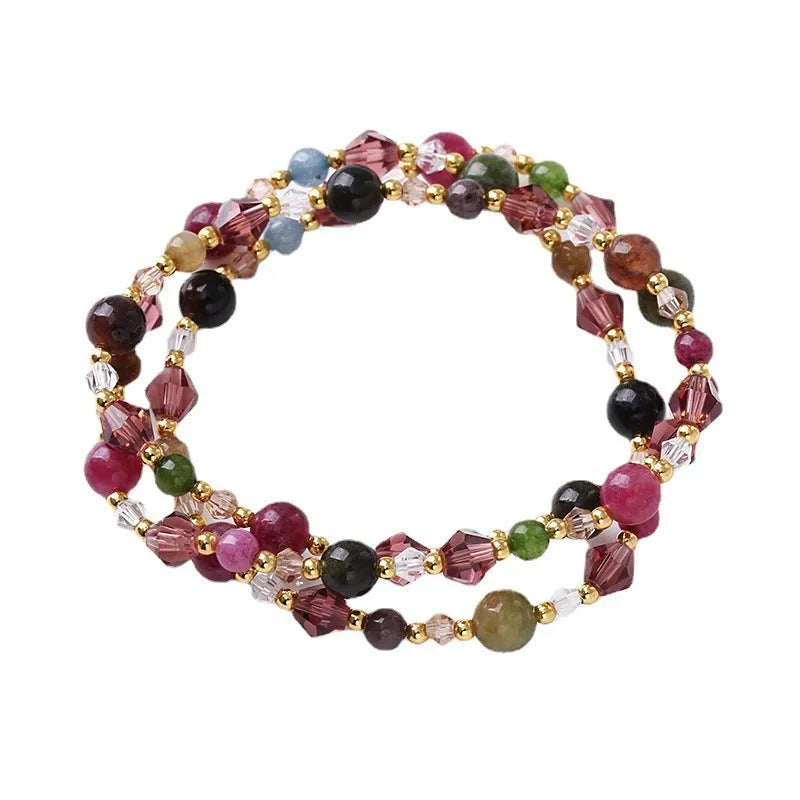 Women's handmade crystal bracelet with three-ring design and adjustable 51-52cm length