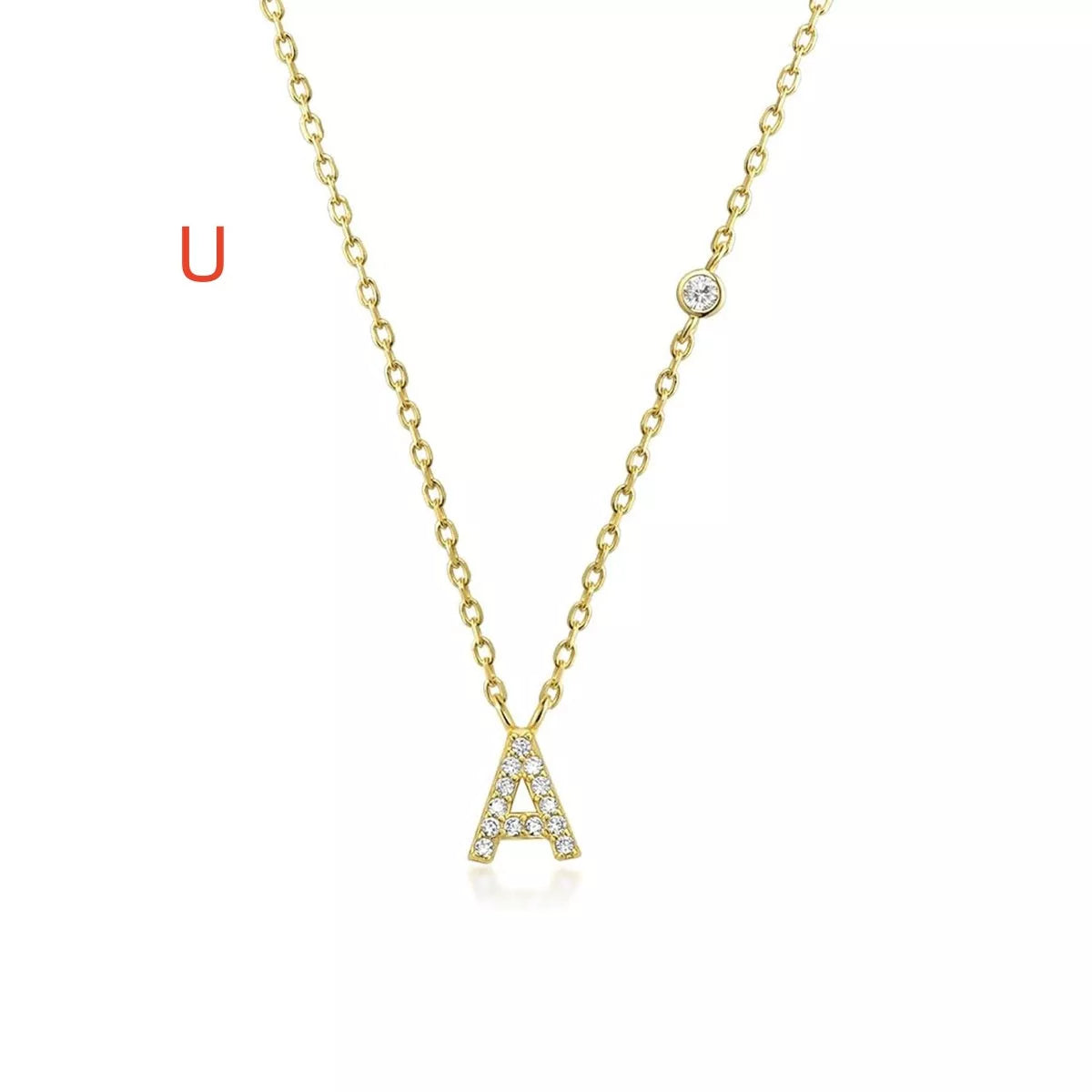 Custom Initial Necklace with sparkling CZ pendant, available in gold or silver finish