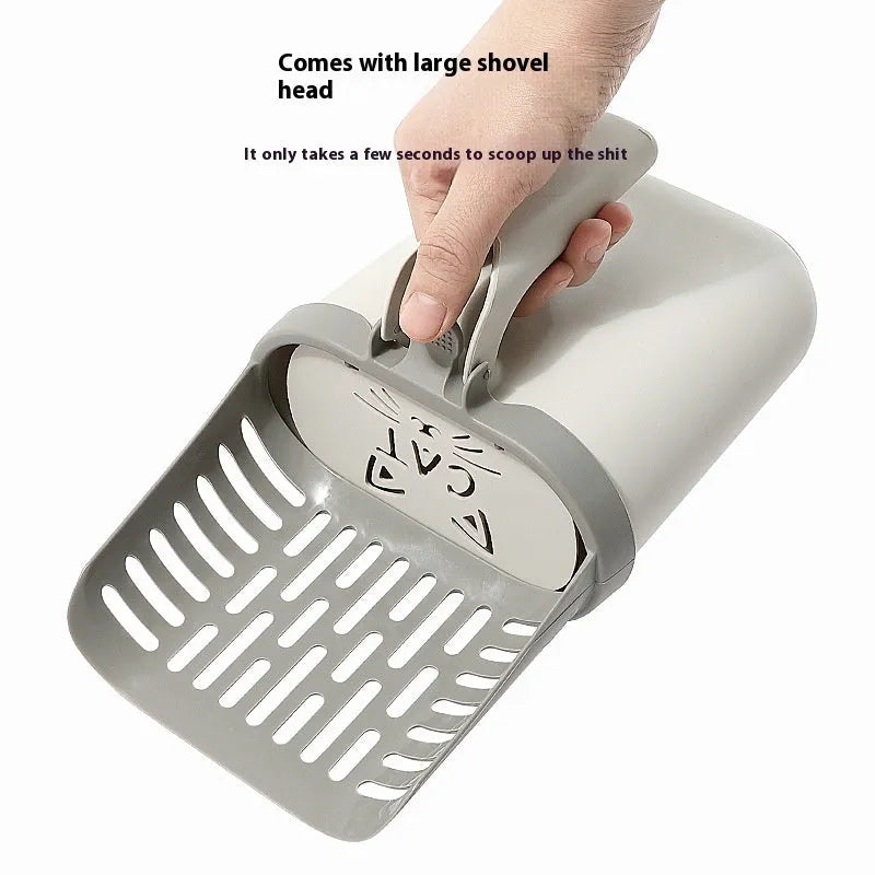 Integrated PP plastic cat litter scoop with built-in waste storage box, small size shovel for cat litter cleaning