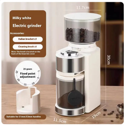 Smart electric coffee grinder in black or white with adjustable scale, plastic body, HB583 or HB683 model options