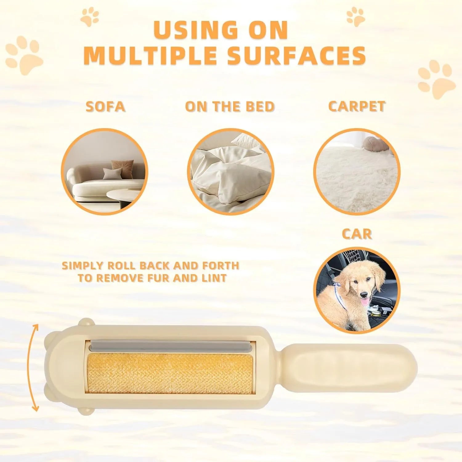 Blue pet hair remover tool with self-cleaning base for removing dog and cat fur from furniture and car seats