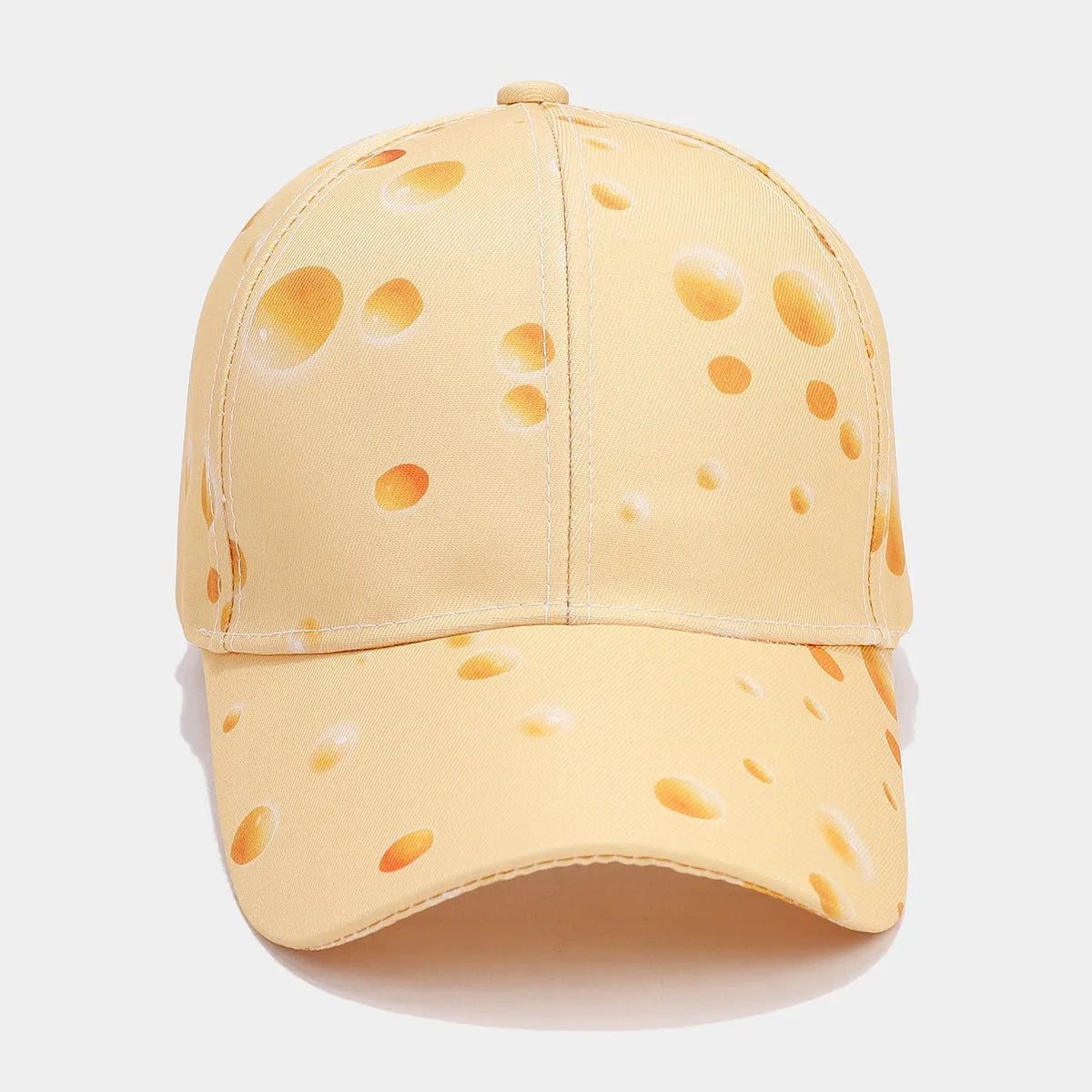 Cheese pattern personalised peaked cap with dome crown and adjustable strap