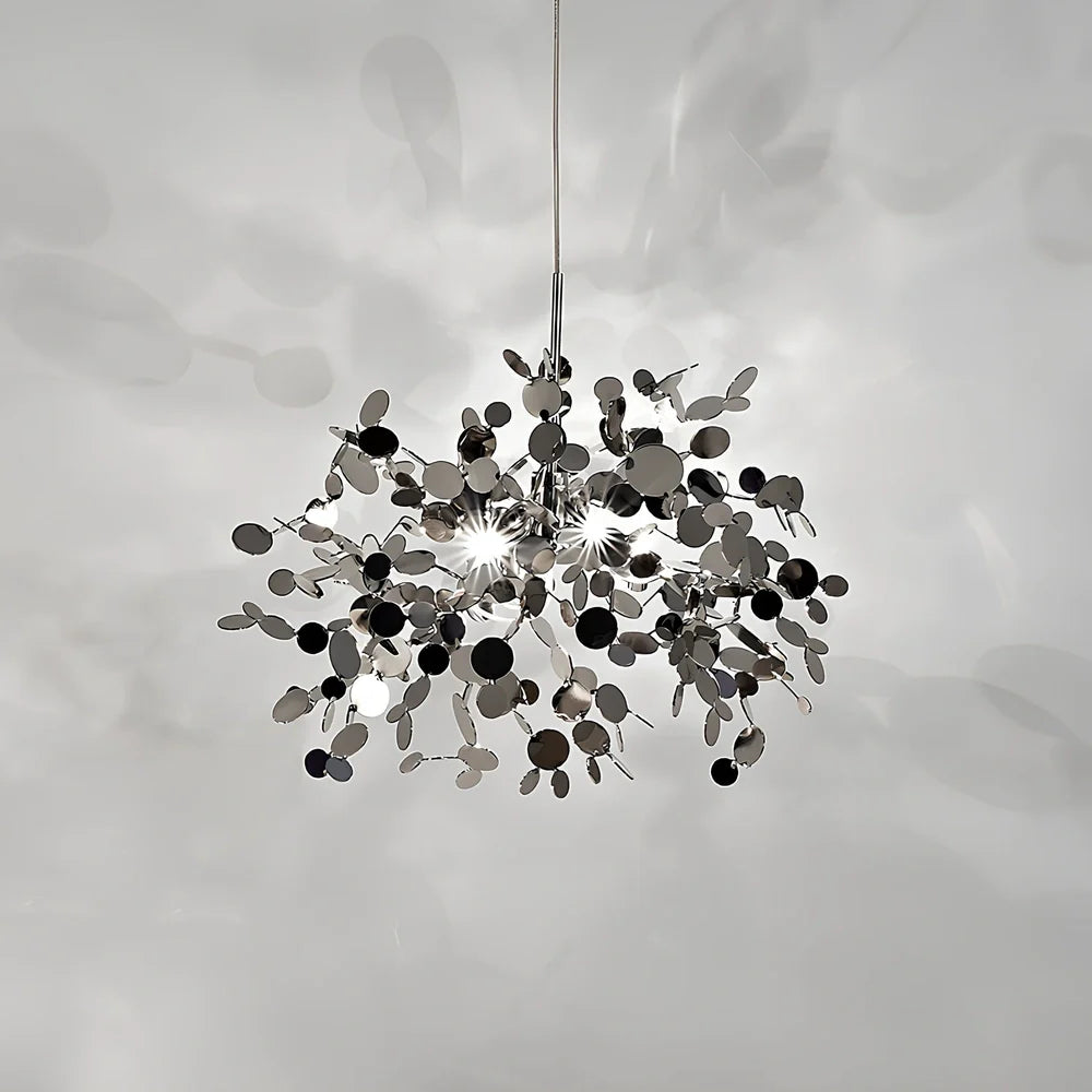 Nordic minimalist stainless steel chandelier with adjustable height and LED lighting in gold finish
