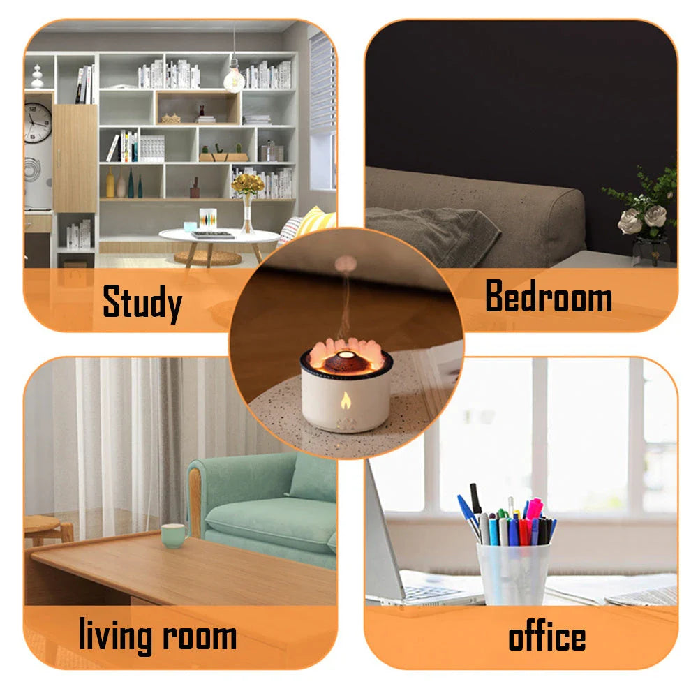 Ultrasonic Essential Oil Diffuser with mesmerizing flame-like lighting and jellyfish smoke ring effects, transforming your home ambiance