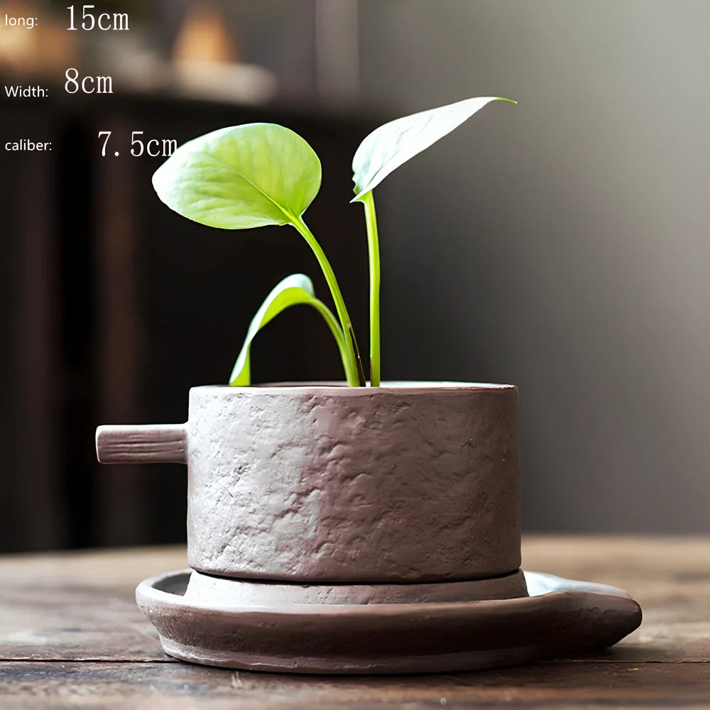 New Chinese style ceramic desktop flowerpot in bamboo fish basket motif, 10-15cm tall for indoor plants