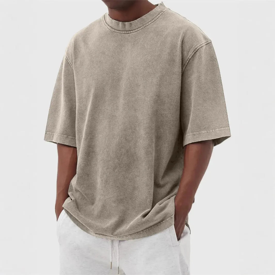 Men's stone washed polyester loose fit t-shirt in multiple colours with half sleeves