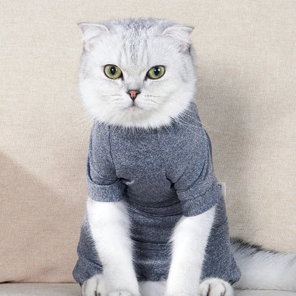 Blending gray polyester cat recovery suit after neutering, sizes XS to L, chest 25-46cm