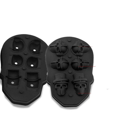Large square black silicone ice cube mold with detailed skull design for creative drinks
