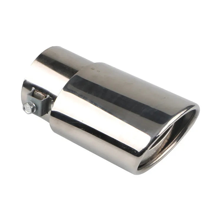 Stainless steel car exhaust tailpipe in straight and curved styles with baked blue, silver, and colourful finishes.