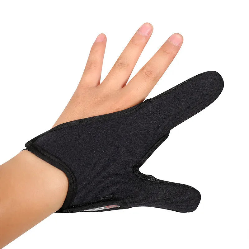 Fishing two finger glove with microfiber palm and diving cloth back, showing thumb and index finger coverage