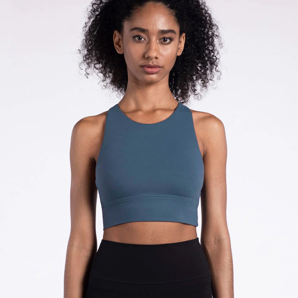 Supportive strappy longline yoga sports bras in various colors and sizes
