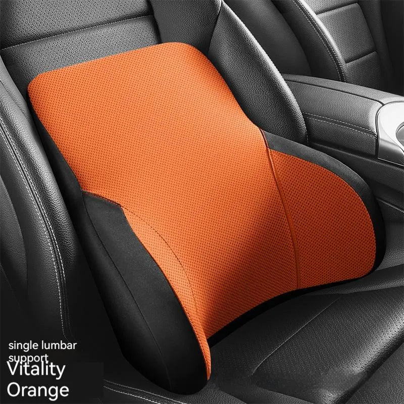 Memory foam car lumbar support pillow and headrest set in knitted fabric with hydrophobic latex filler