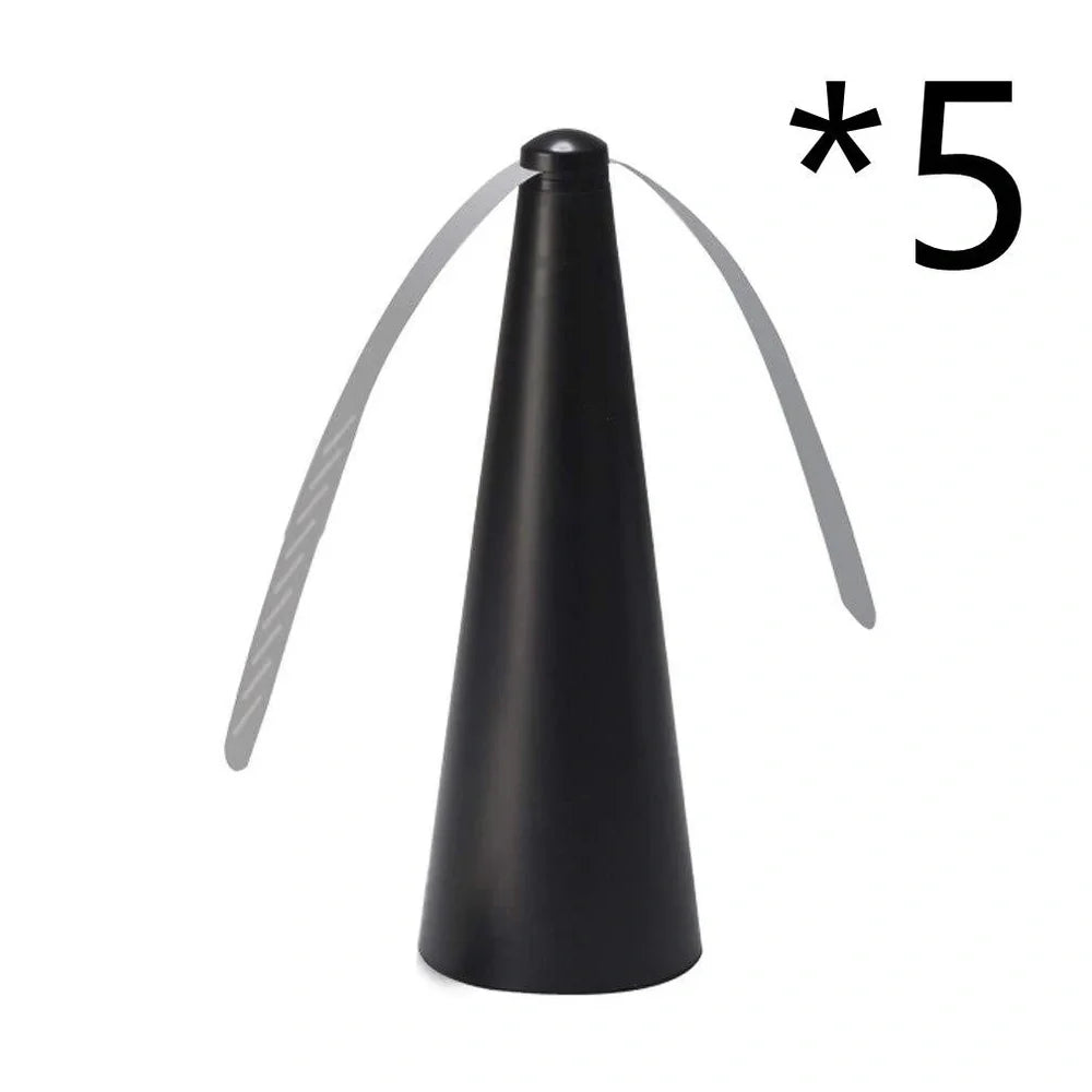 Black fly repellent fan measuring 8.2x8.2x24cm with USB cable for insect protection during meals