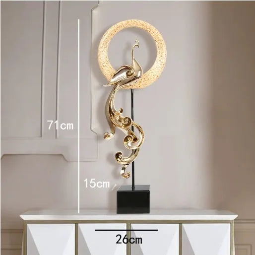 European-style phoenix ornament craft in synthetic resin with intricate detailing, available in festive red, rose gold, or elegant silver finishes