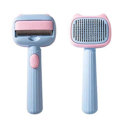Blue pet grooming brush with deshedding teeth and dematting comb for dogs and cats