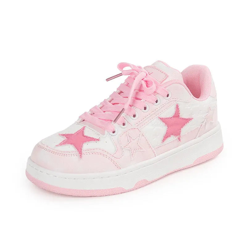 Denim skate shoes with flat rubber sole, lace-up front, and mesh lining in black, green, or pink.