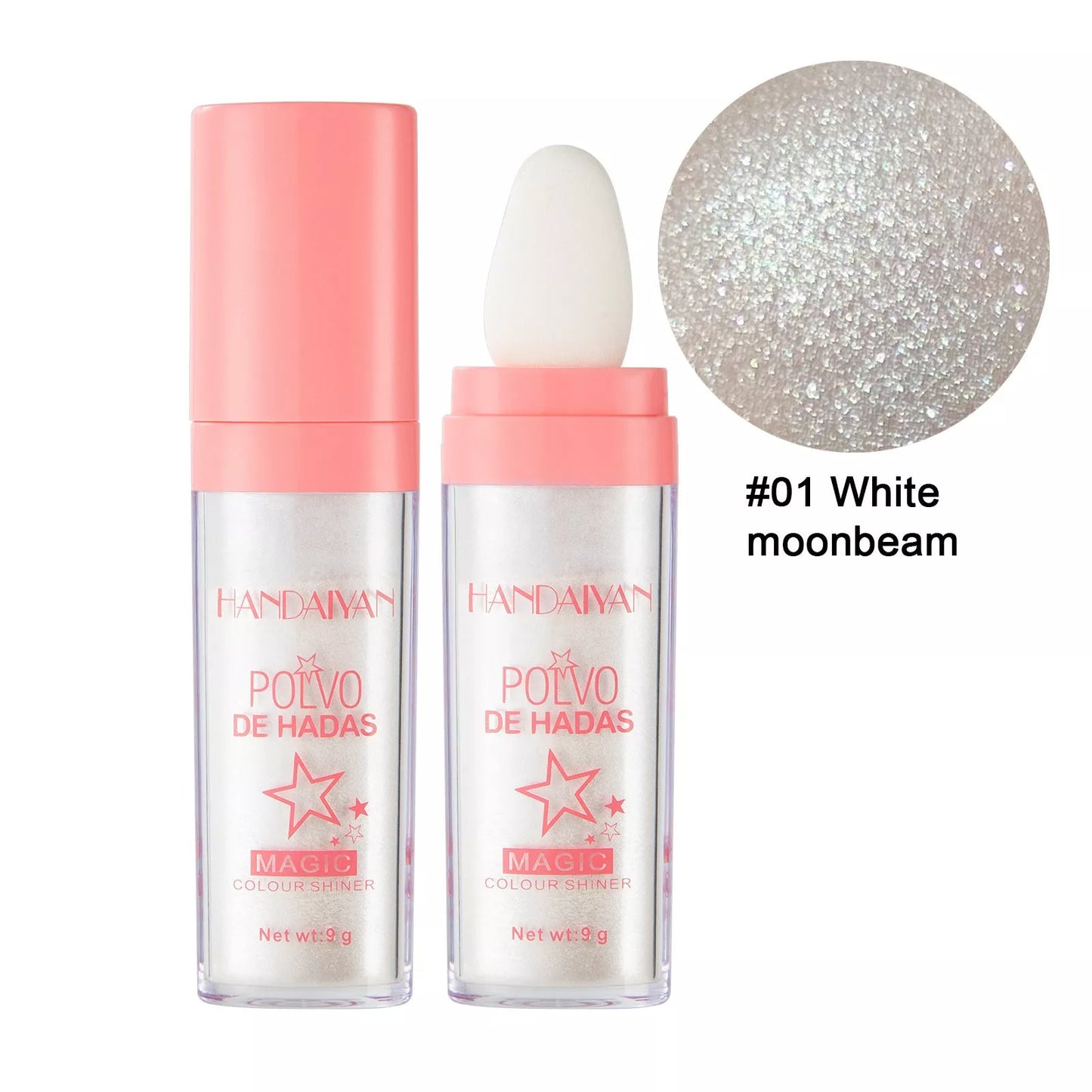 Fairy Highlight Pat Powder in white, pink, and golden brown shades for brightening and skin repair