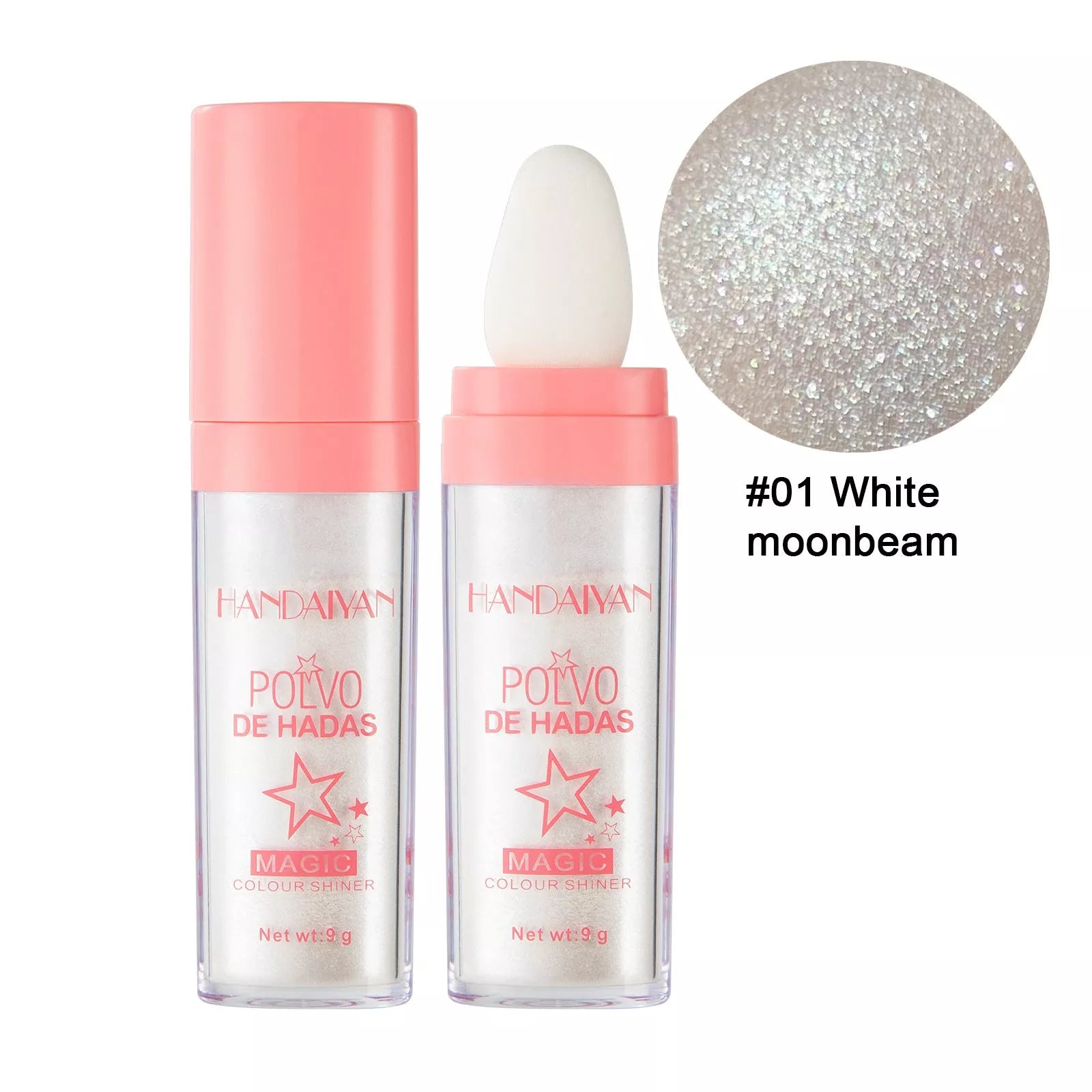 Fairy Highlight Pat Powder in white, pink, and golden brown shades for brightening and skin repair