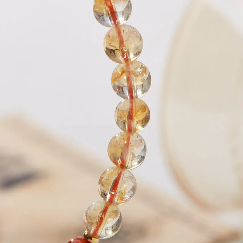 Hand-woven citrine five sutra bracelet with 6mm stone and geometric braided design