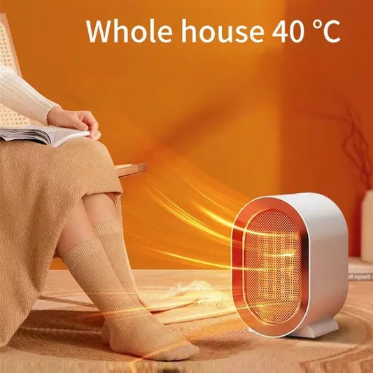 Black desktop electric heater with ceramic heating, mechanical dial, and compact design for home office use