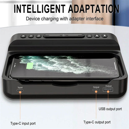 15W Three-in-One Wireless Charger with Alarm Clock and Temperature Tester in black and white